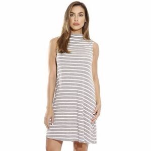 Striped Sleeveless Gray Dress High Neck Swing Small S